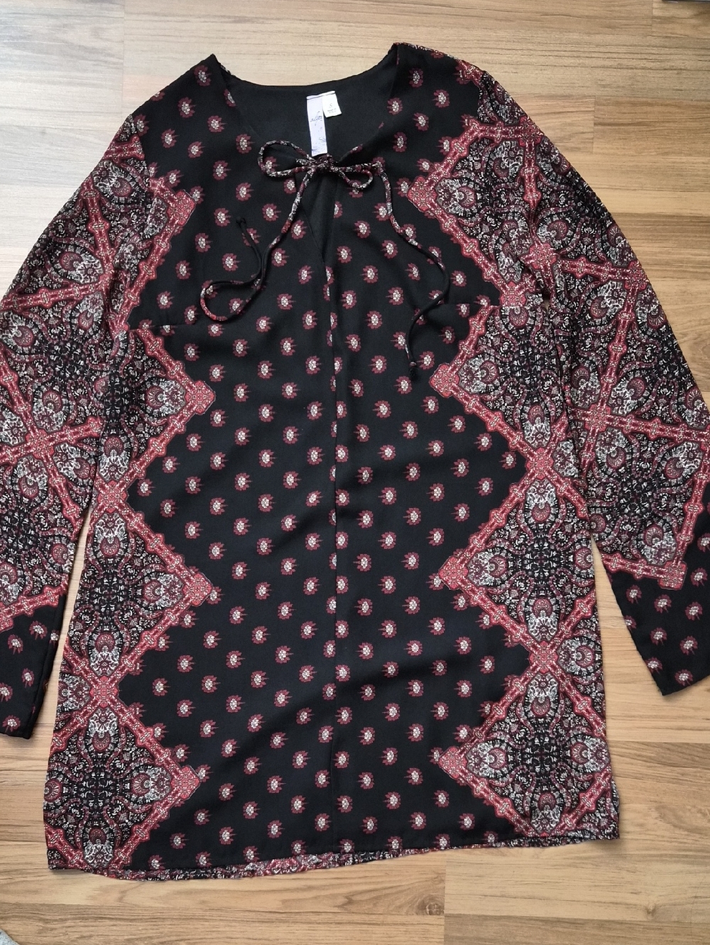 Alya Black Boho Tunic with Burgundy & White Paisley Trim
